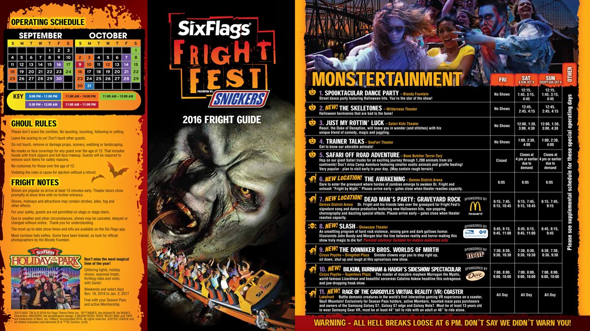 Fright Fest Brochures At Six Flags Great Adventure